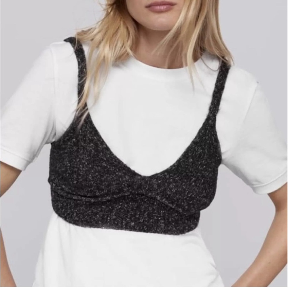 Zara Women's Twisted Knit Crop Top in Dark Grey